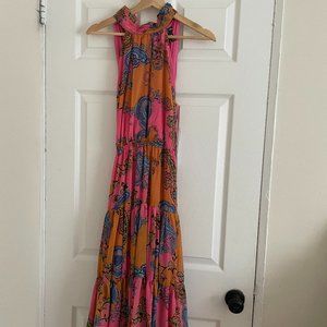 Aqua  A-line sleeveless, long, halter neck dress